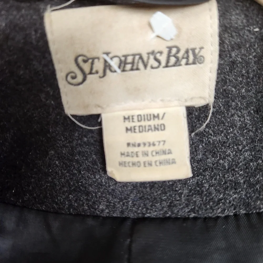 St John's Bay Coat Womens Medium Gray Wool Cashmere Hooded Zip‎ Parka Winter